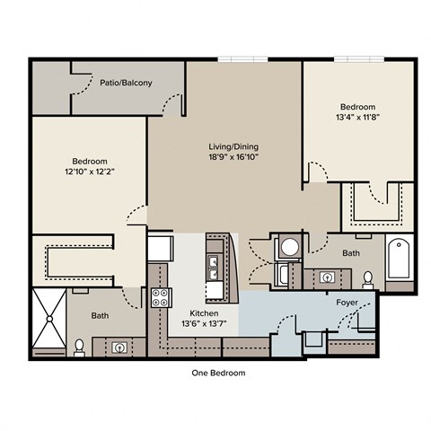 Floor plan for 2 beds, 2 baths, 1246 sqft